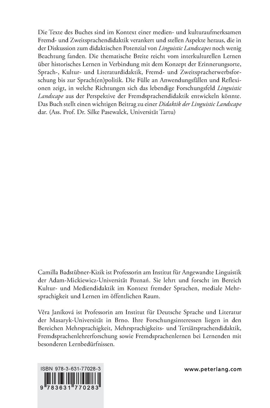 Rückseite: 9783631770283 | 'Linguistic Landscape' und Fremdsprachendidaktik | Buch | Deutsch