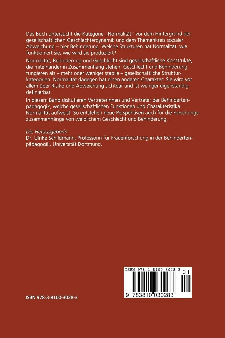 Rückseite: 9783810030283 | Normalität, Behinderung und Geschlecht | Ulrike Schildmann | Buch