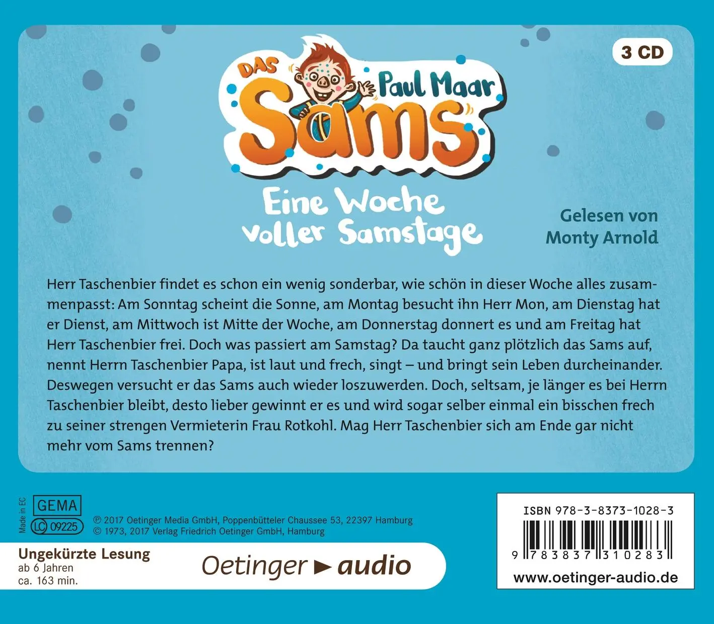Rückseite: 9783837310283 | Eine Woche voller Samstage (3 CD) | Ungekürzte Lesung | Paul Maar | CD