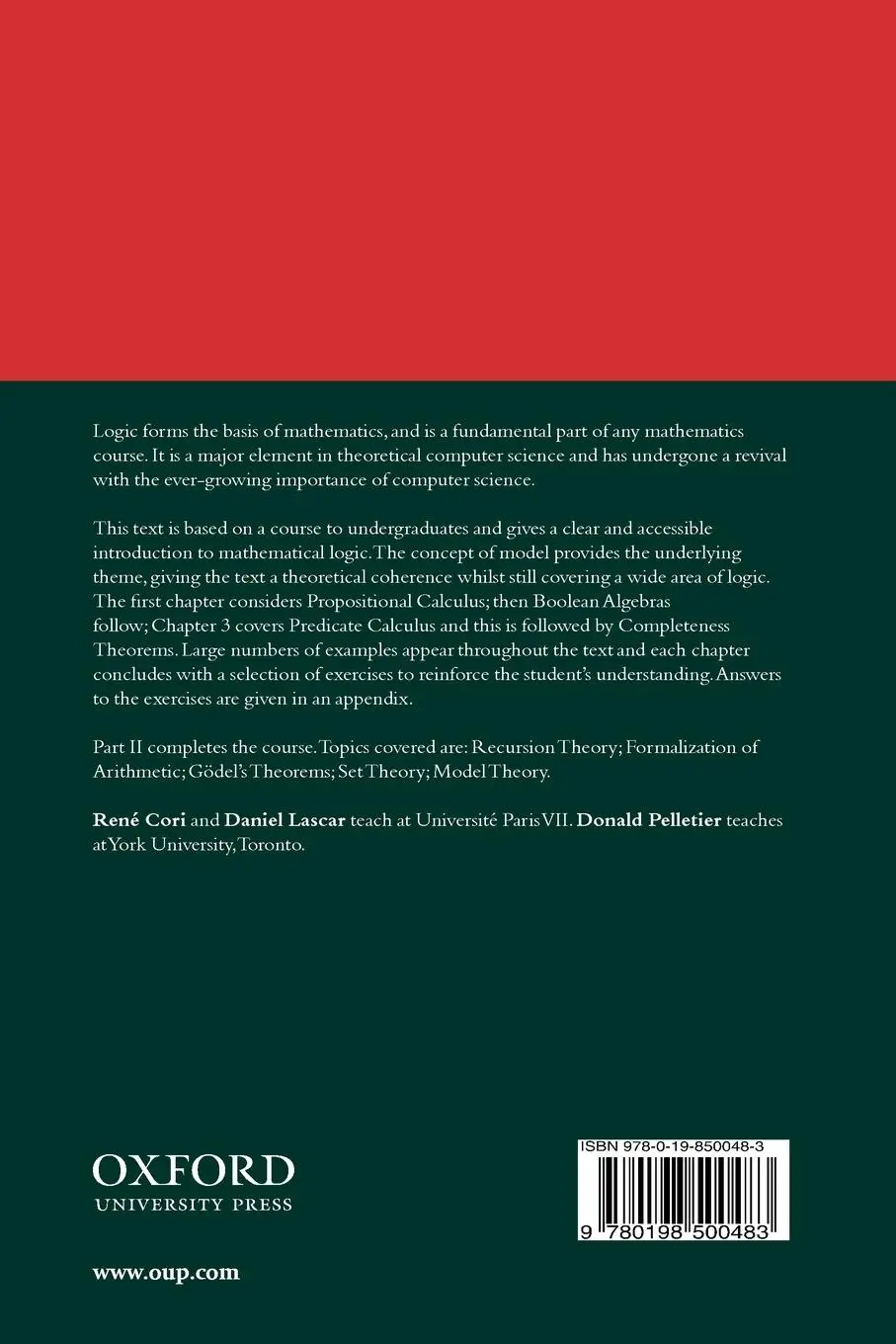 Rückseite: 9780198500483 | Mathematical Logic | Rene Cori (u. a.) | Taschenbuch | Englisch | 2000