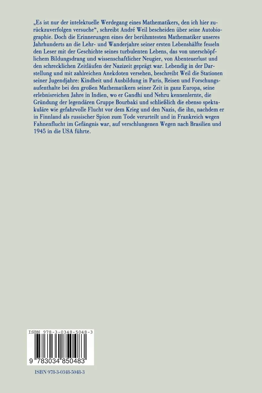 Rückseite: 9783034850483 | Lehr- und Wanderjahre eines Mathematikers | André Weil | Taschenbuch