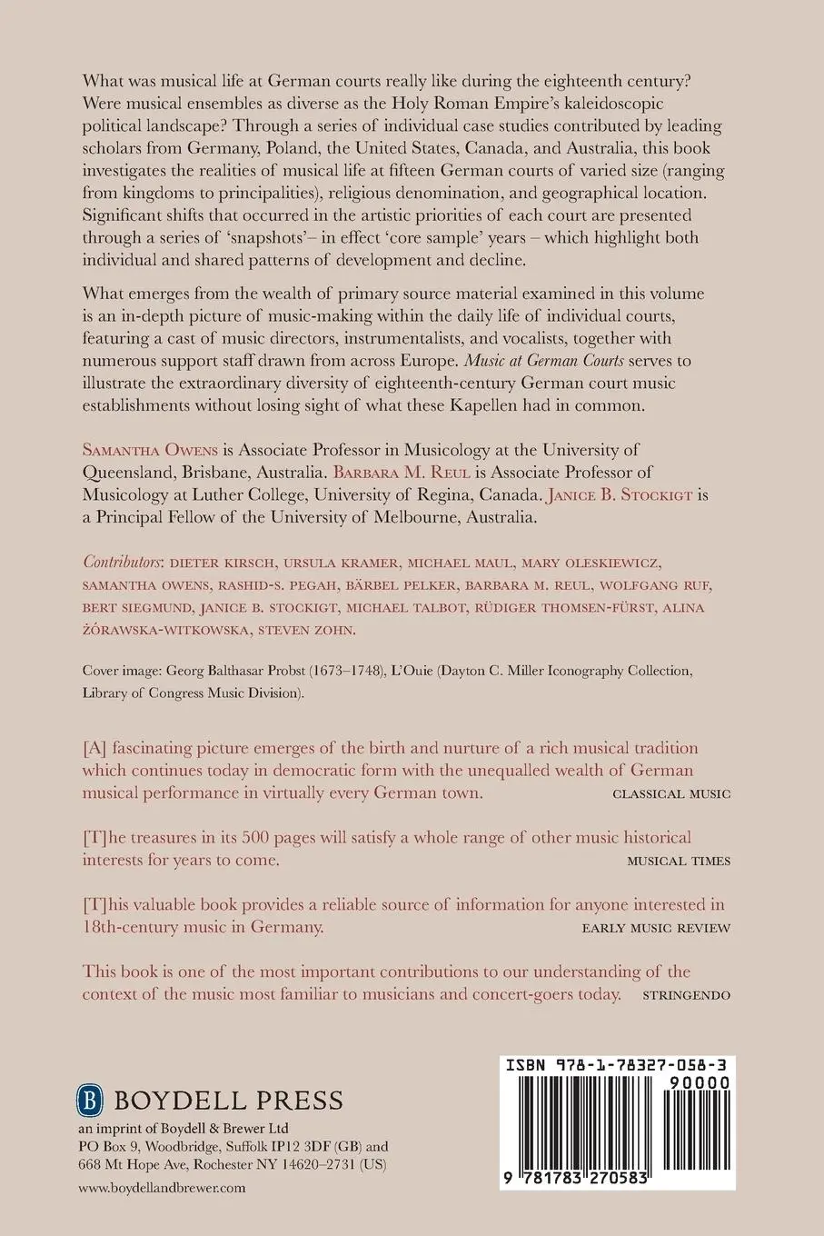 Rückseite: 9781783270583 | Music at German Courts, 1715-1760 | Changing Artistic Priorities