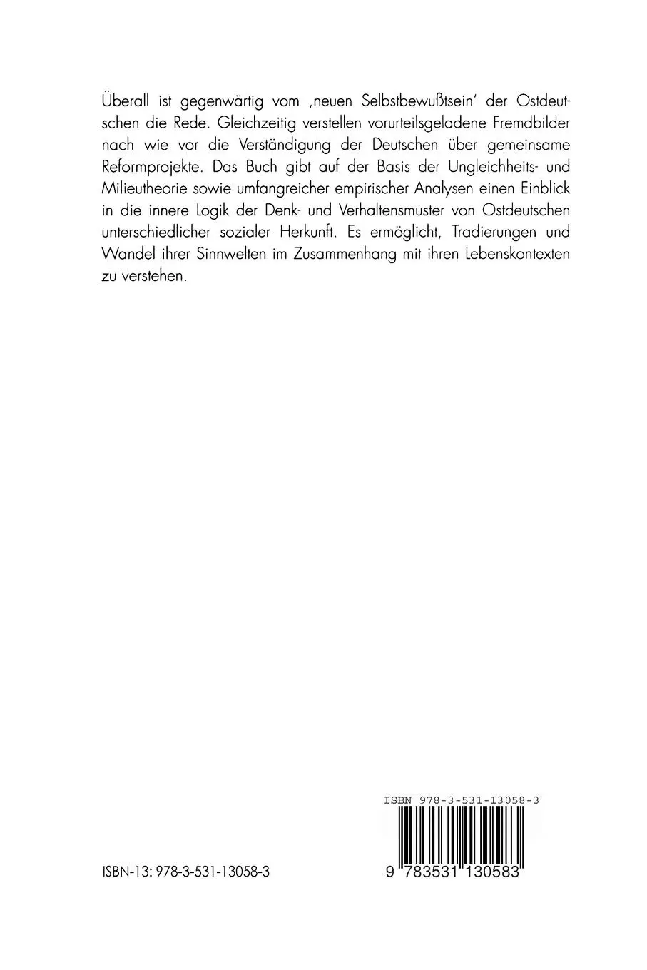 Rückseite: 9783531130583 | Sozialstruktur und Milieuerfahrungen | Astrid Segert (u. a.) | Buch