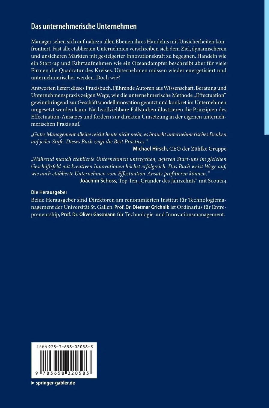 Rückseite: 9783658020583 | Das unternehmerische Unternehmen | Oliver Gassmann (u. a.) | Buch