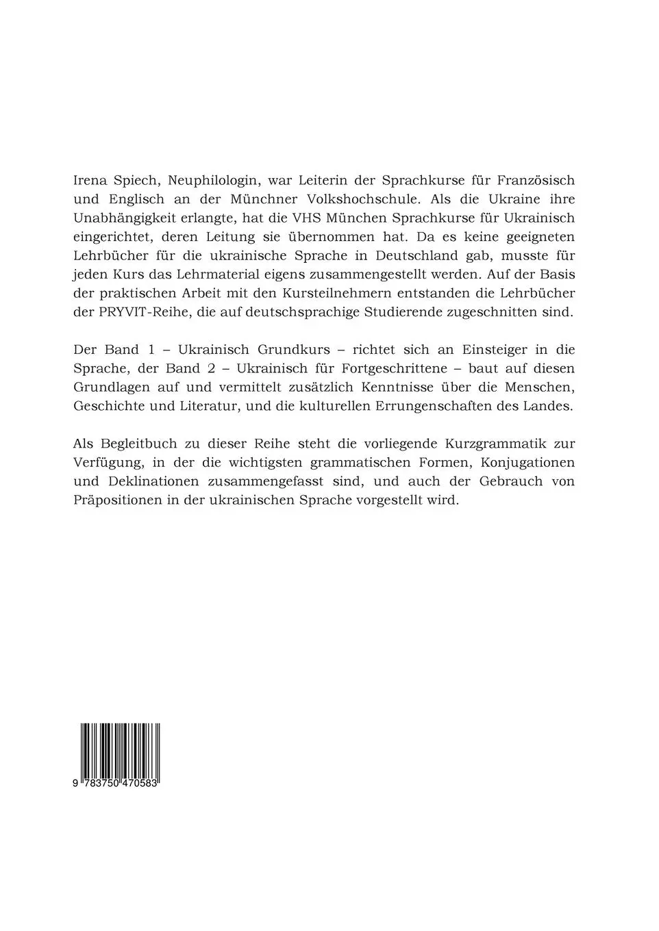Rückseite: 9783750470583 | PRYVIT | Ukrainisch Kurzgrammatik | Irena Spiech | Taschenbuch | 64 S.