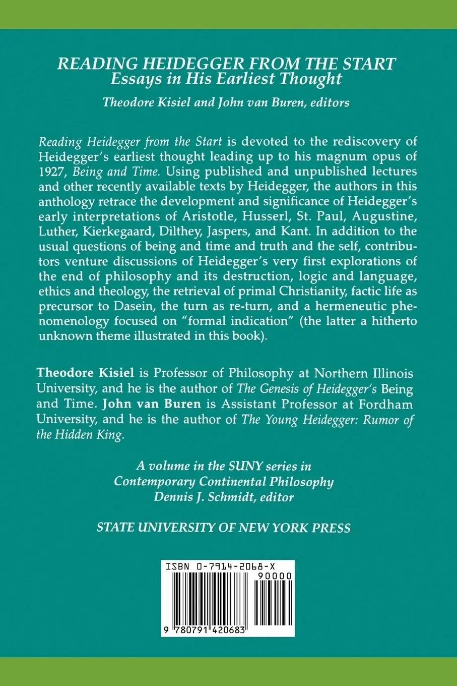 Rückseite: 9780791420683 | Reading Heidegger from the Start | Essays in His Earliest Thought