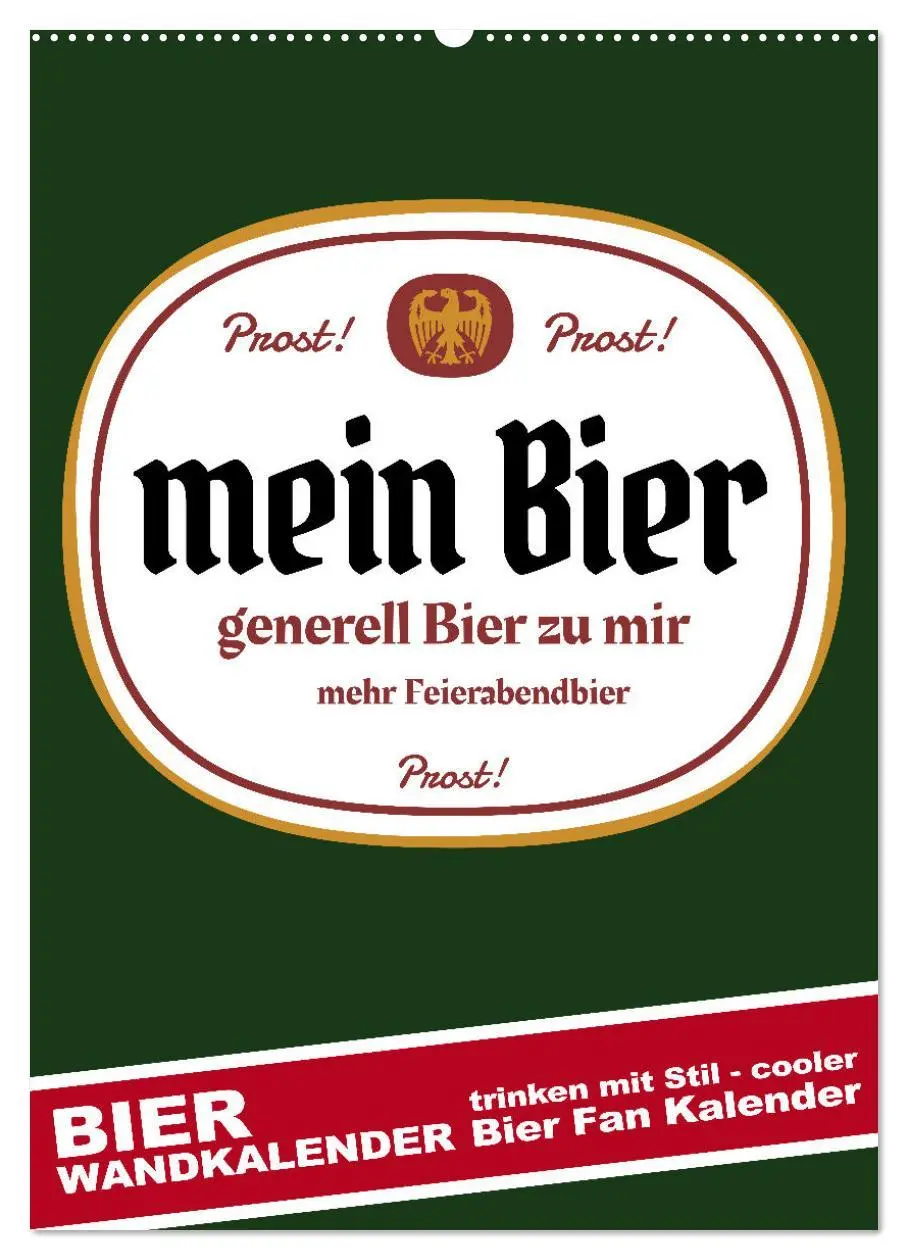 Cover: 9783516370683 | BIER Wandkalender -Trinken mit Stil (Wandkalender 2026 DIN A2...
