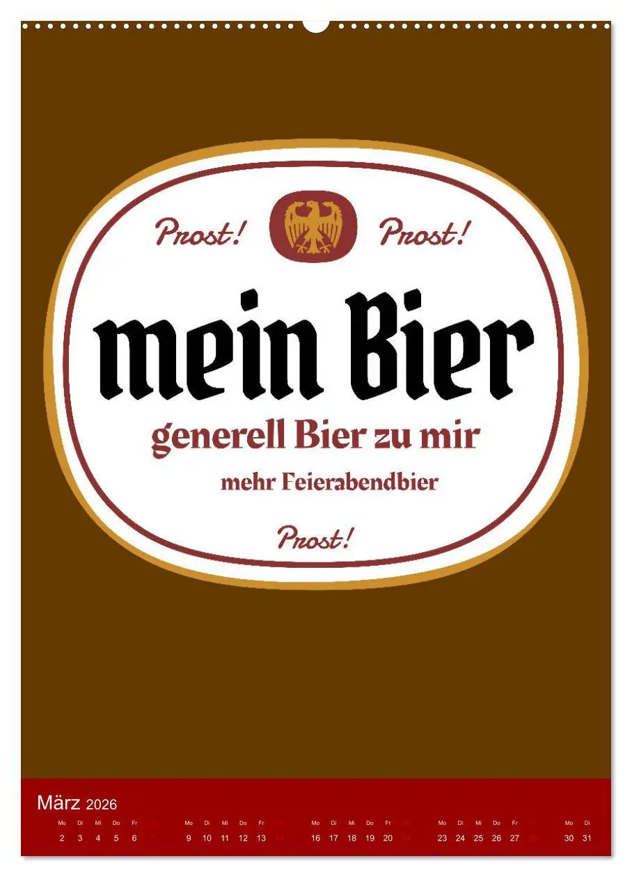 Bild: 9783516370683 | BIER Wandkalender -Trinken mit Stil (Wandkalender 2026 DIN A2...