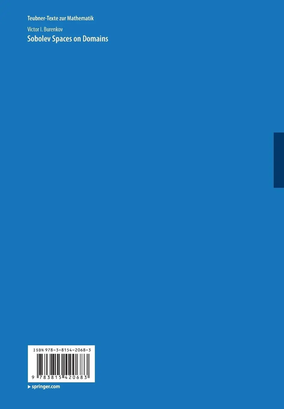 Rückseite: 9783815420683 | Sobolev Spaces on Domains | Victor I. Burenkov | Taschenbuch | 312 S.