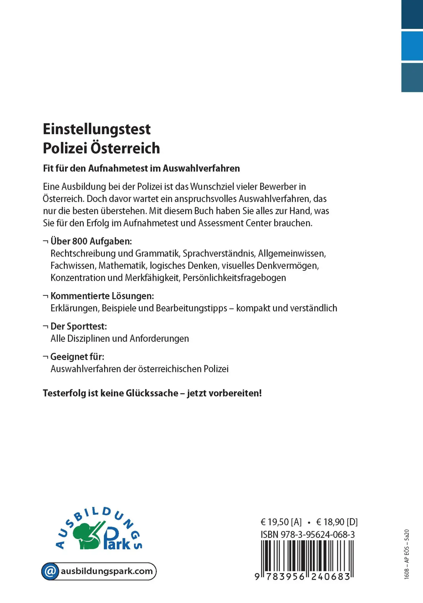 Rückseite: 9783956240683 | Einstellungstest Polizei Österreich | Kurt Guth (u. a.) | Taschenbuch