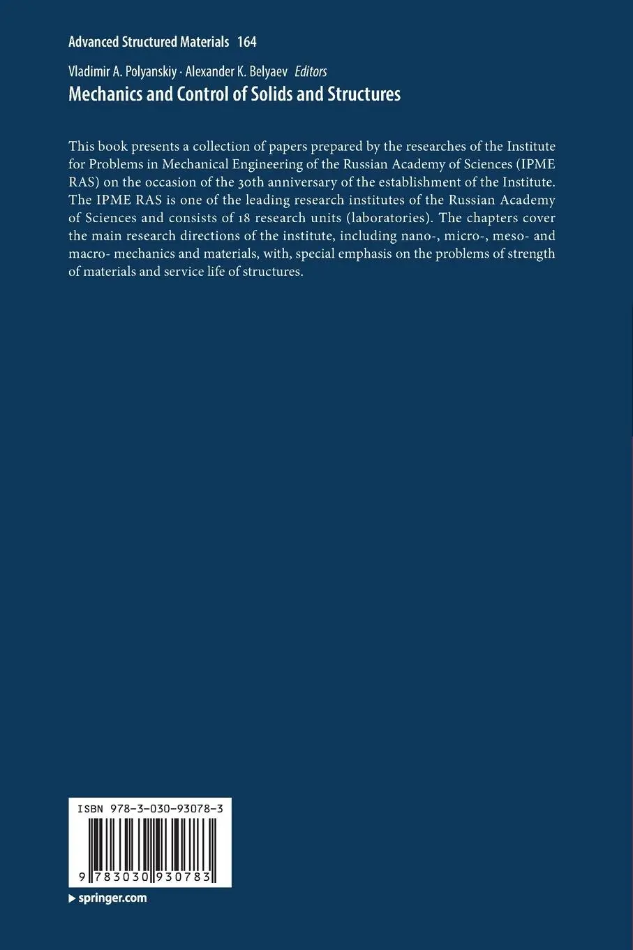 Rückseite: 9783030930783 | Mechanics and Control of Solids and Structures | Polyanskiy (u. a.)