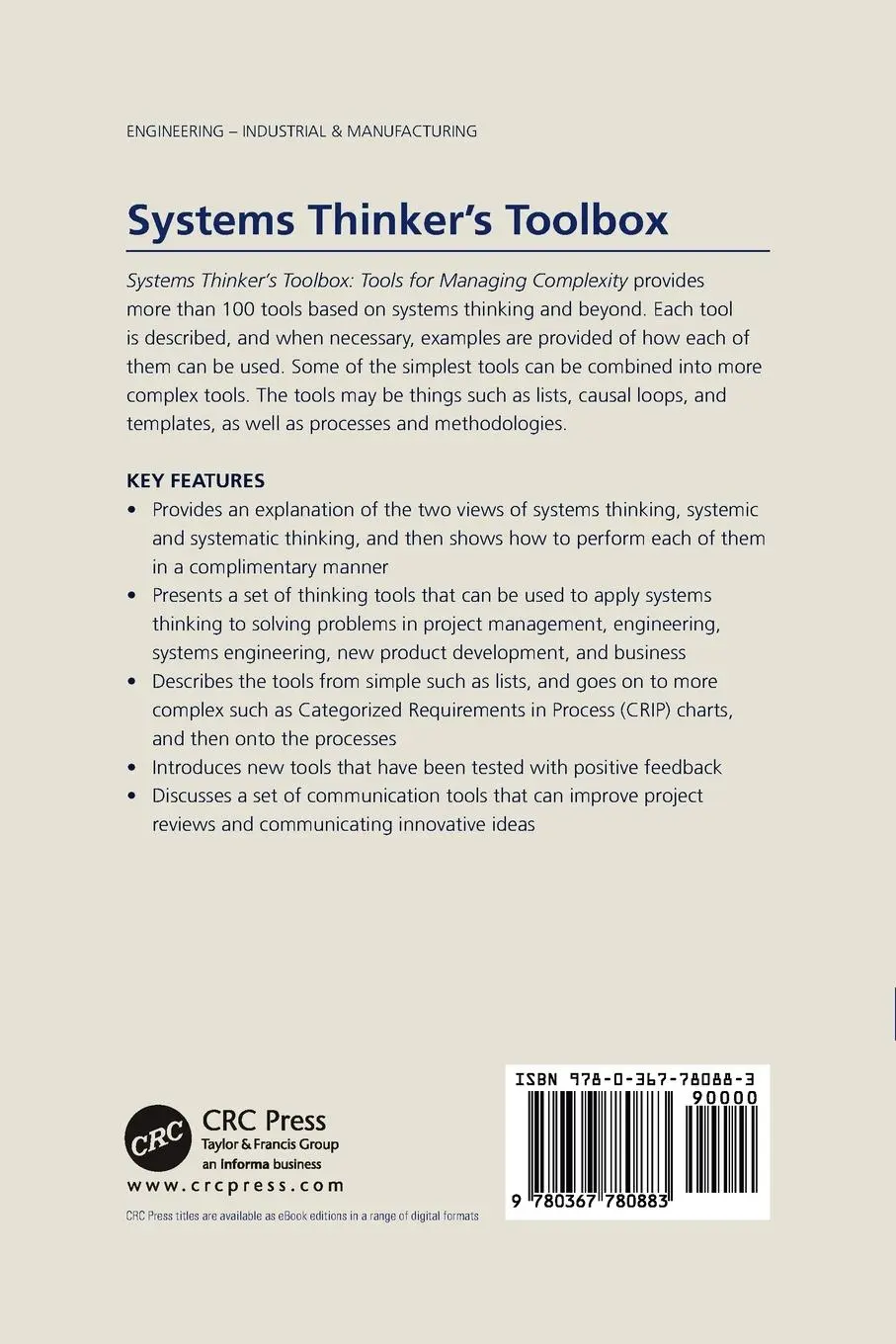 Rückseite: 9780367780883 | Systems Thinker's Toolbox | Tools for Managing Complexity | Kasser