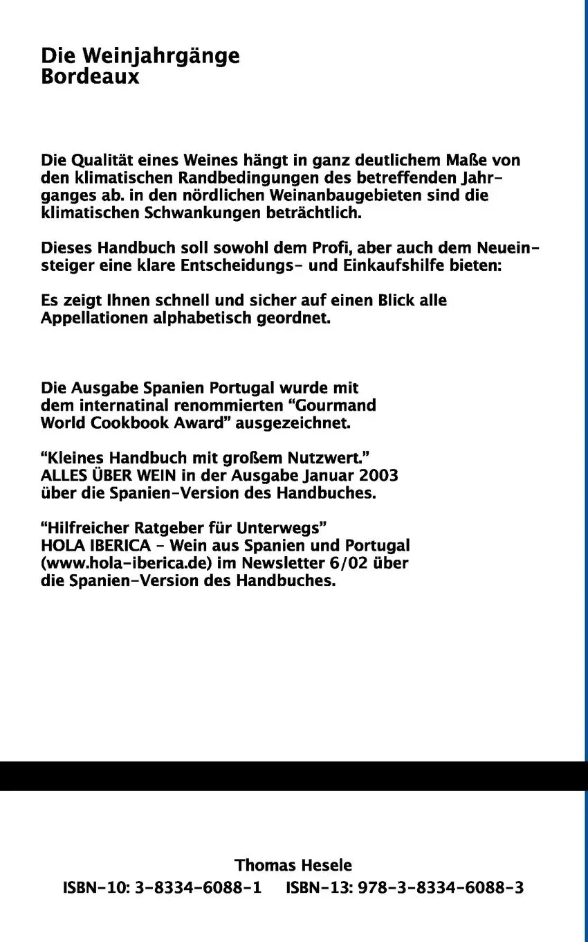 Rückseite: 9783833460883 | Die Weinjahrgänge Bordeaux | Alle Appellationen seit 1970 | Hesele