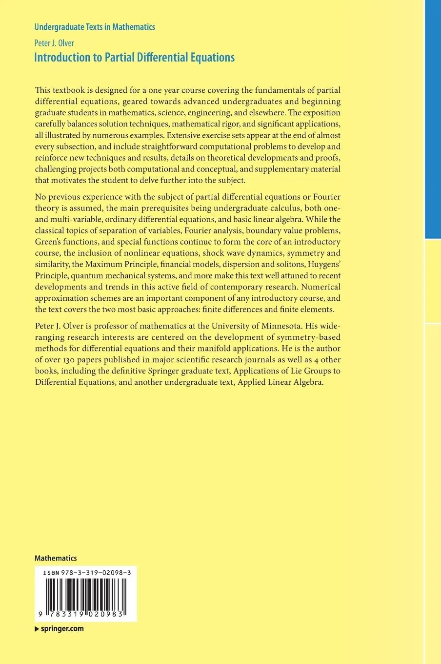 Rückseite: 9783319020983 | Introduction to Partial Differential Equations | Peter J. Olver | Buch