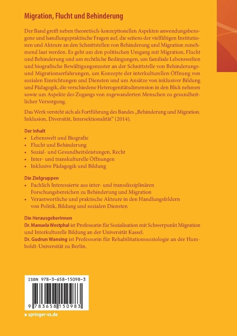 Rückseite: 9783658150983 | Migration, Flucht und Behinderung | Gudrun Wansing (u. a.) | Buch