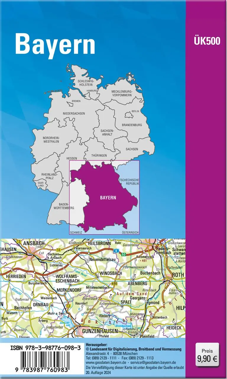 Rückseite: 9783987760983 | ÜK500 Amtliche Übersichtskarte von Bayern 1:500000 / ÜK500...