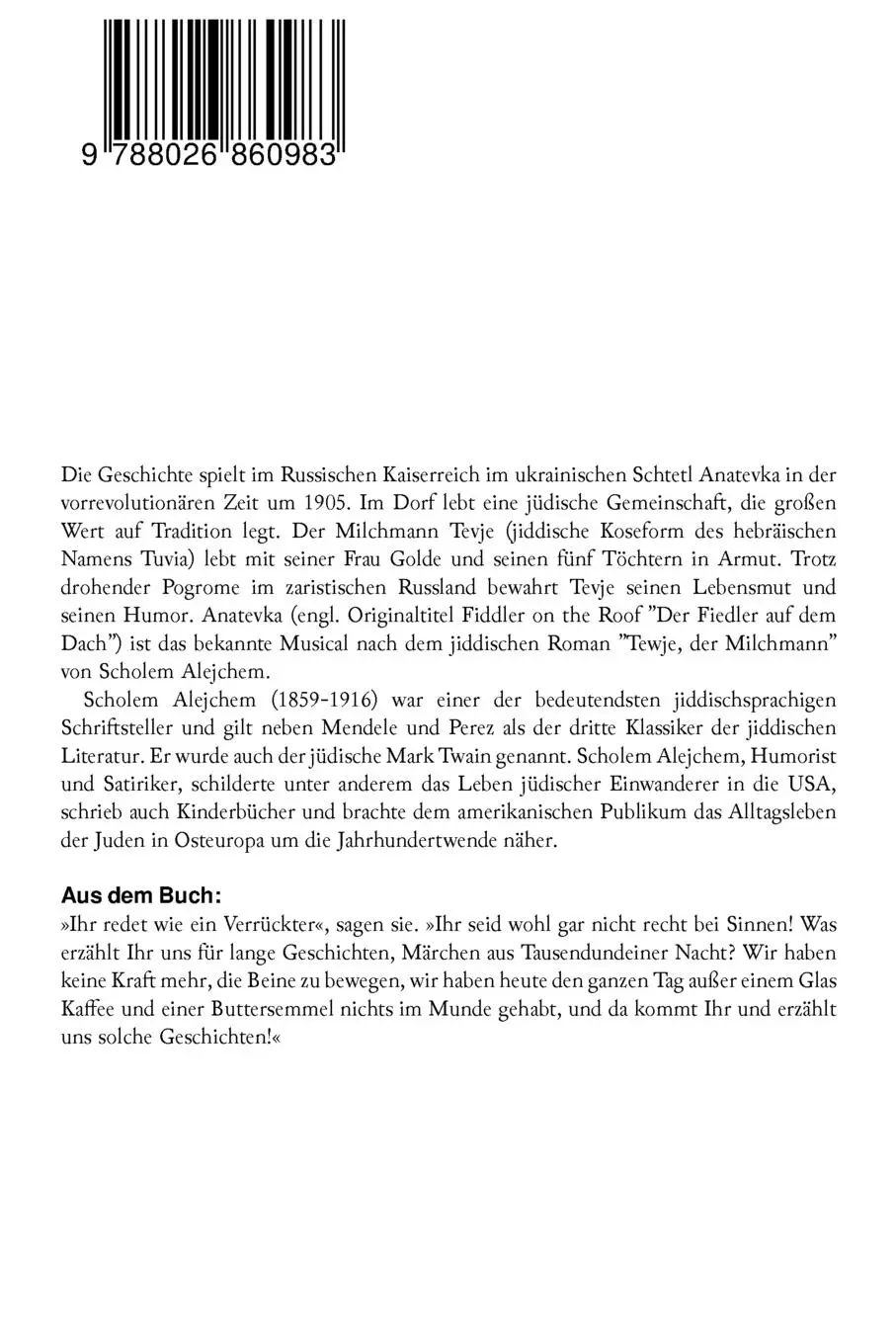 Rückseite: 9788026860983 | Anatevka | Scholem Alejchem (u. a.) | Taschenbuch | 88 S. | Englisch