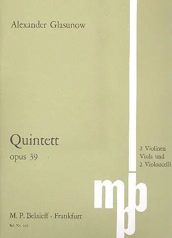 Cover: 9790203000983 | Quintet A Opus 39 | Alexander Glazunov | Buch | EAN 9790203000983