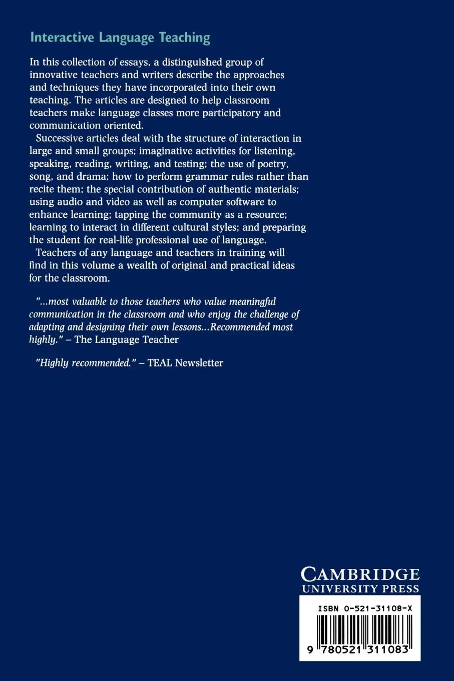 Rückseite: 9780521311083 | Interactive Language Teaching | Wilga M. Rivers (u. a.) | Taschenbuch