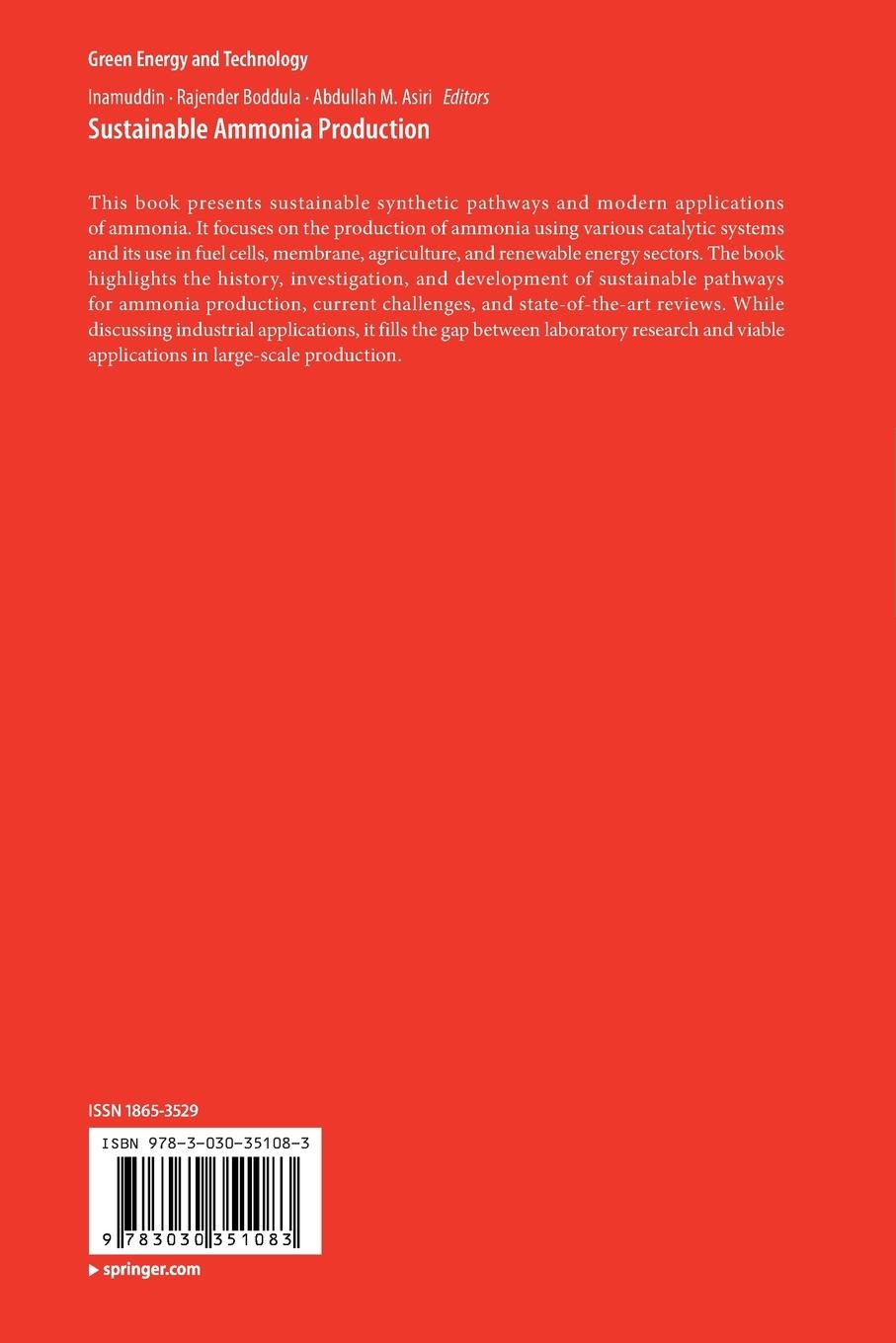 Rückseite: 9783030351083 | Sustainable Ammonia Production | Inamuddin (u. a.) | Taschenbuch | v