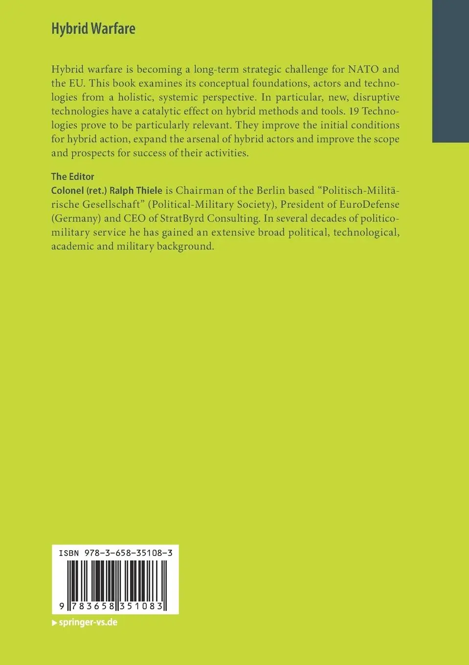 Rückseite: 9783658351083 | Hybrid Warfare | Future and Technologies | Ralph Thiele | Taschenbuch
