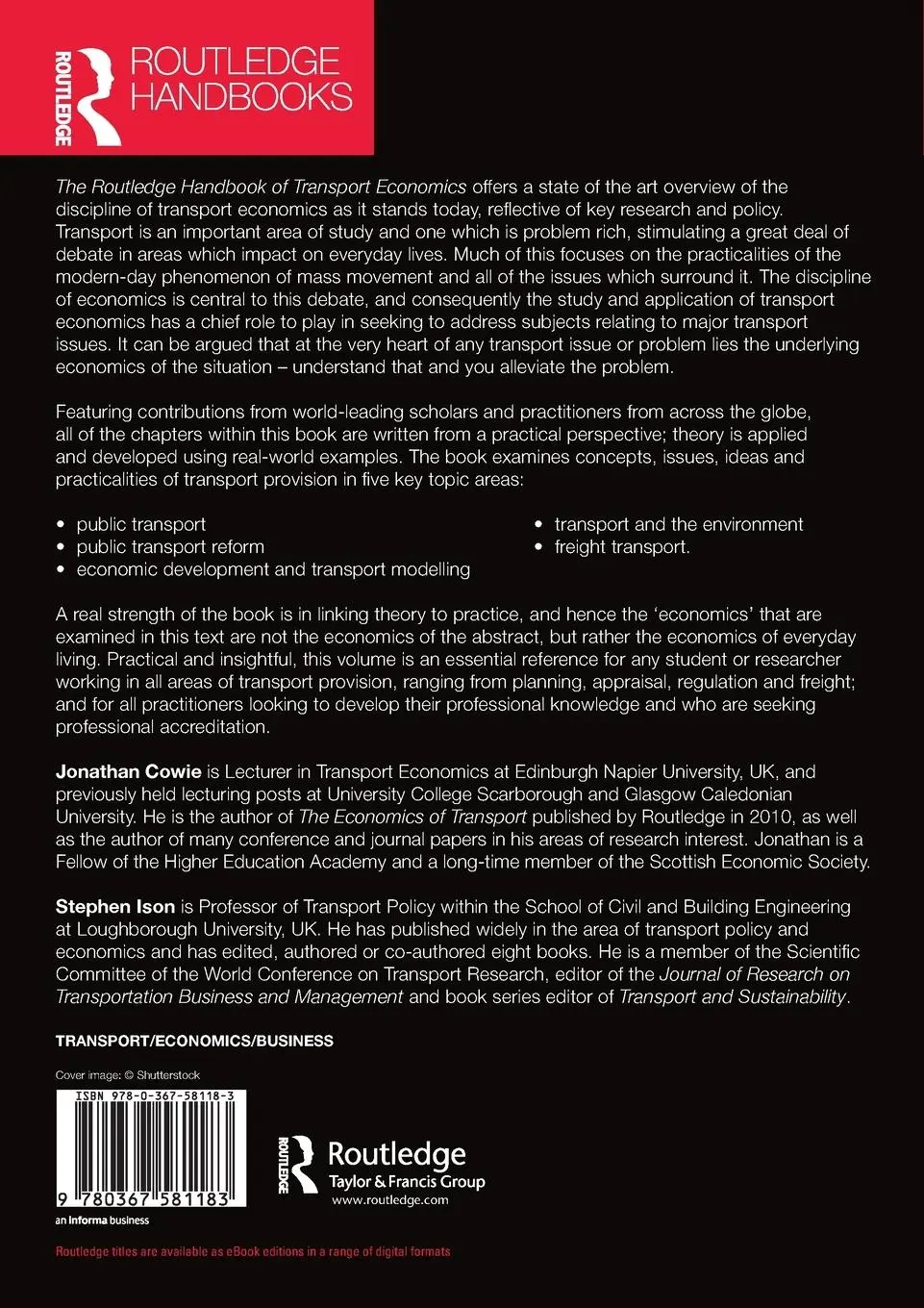 Rückseite: 9780367581183 | The Routledge Handbook of Transport Economics | Jonathan Cowie (u. a.)