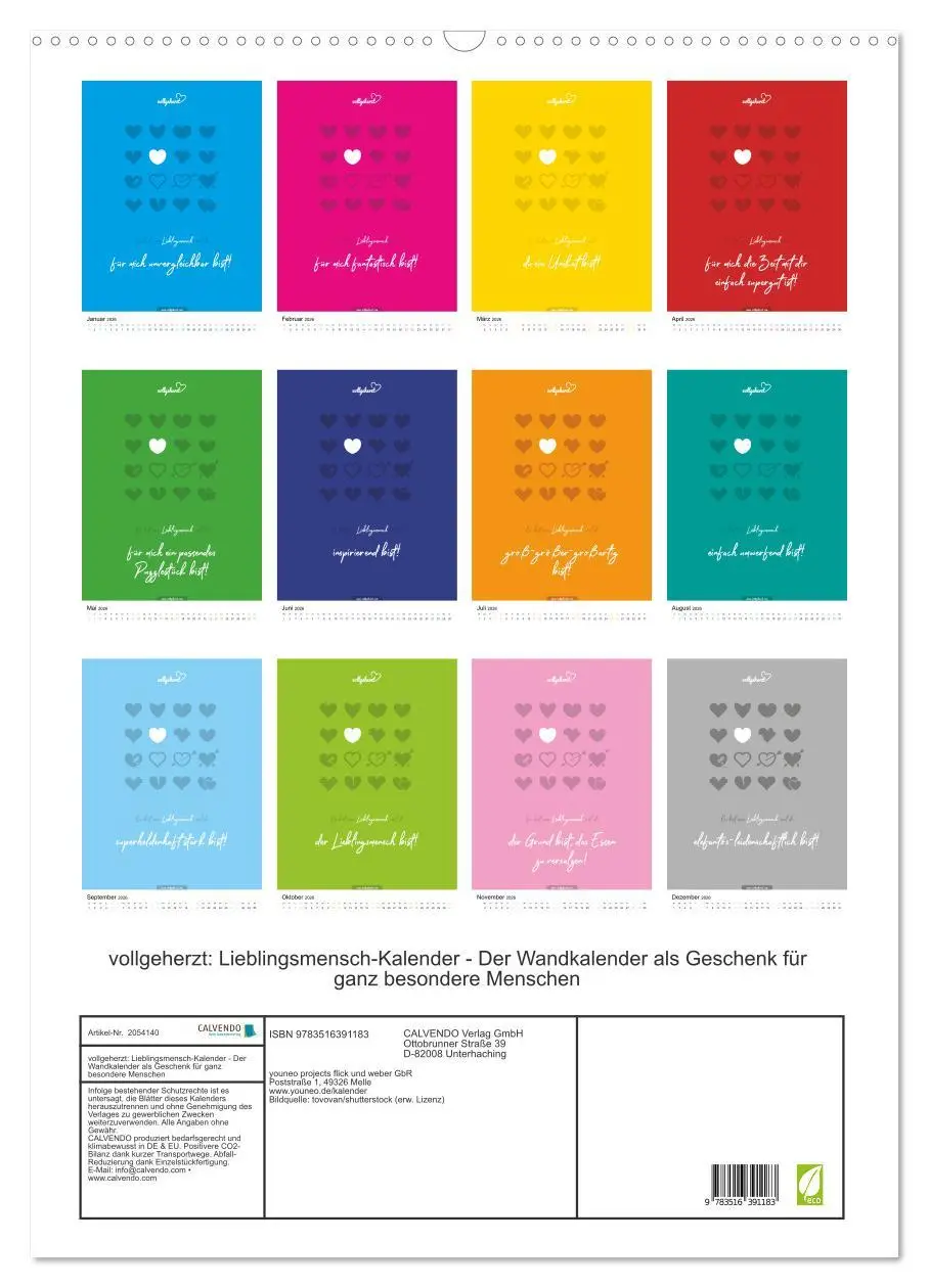 Bild: 9783516391183 | vollgeherzt: Lieblingsmensch-Kalender - Der Wandkalender als...