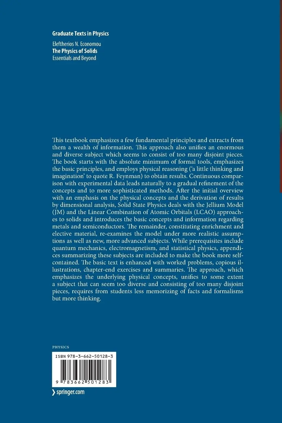 Rückseite: 9783662501283 | The Physics of Solids | Essentials and Beyond | Economou | Taschenbuch