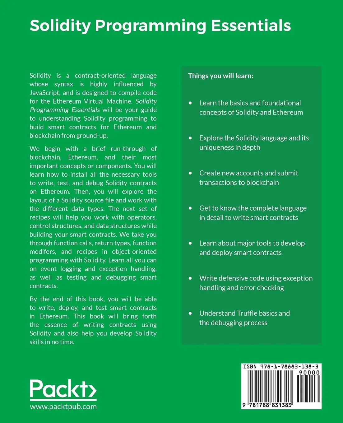 Rückseite: 9781788831383 | Solidity Programming Essentials | Ritesh Modi | Taschenbuch | Englisch