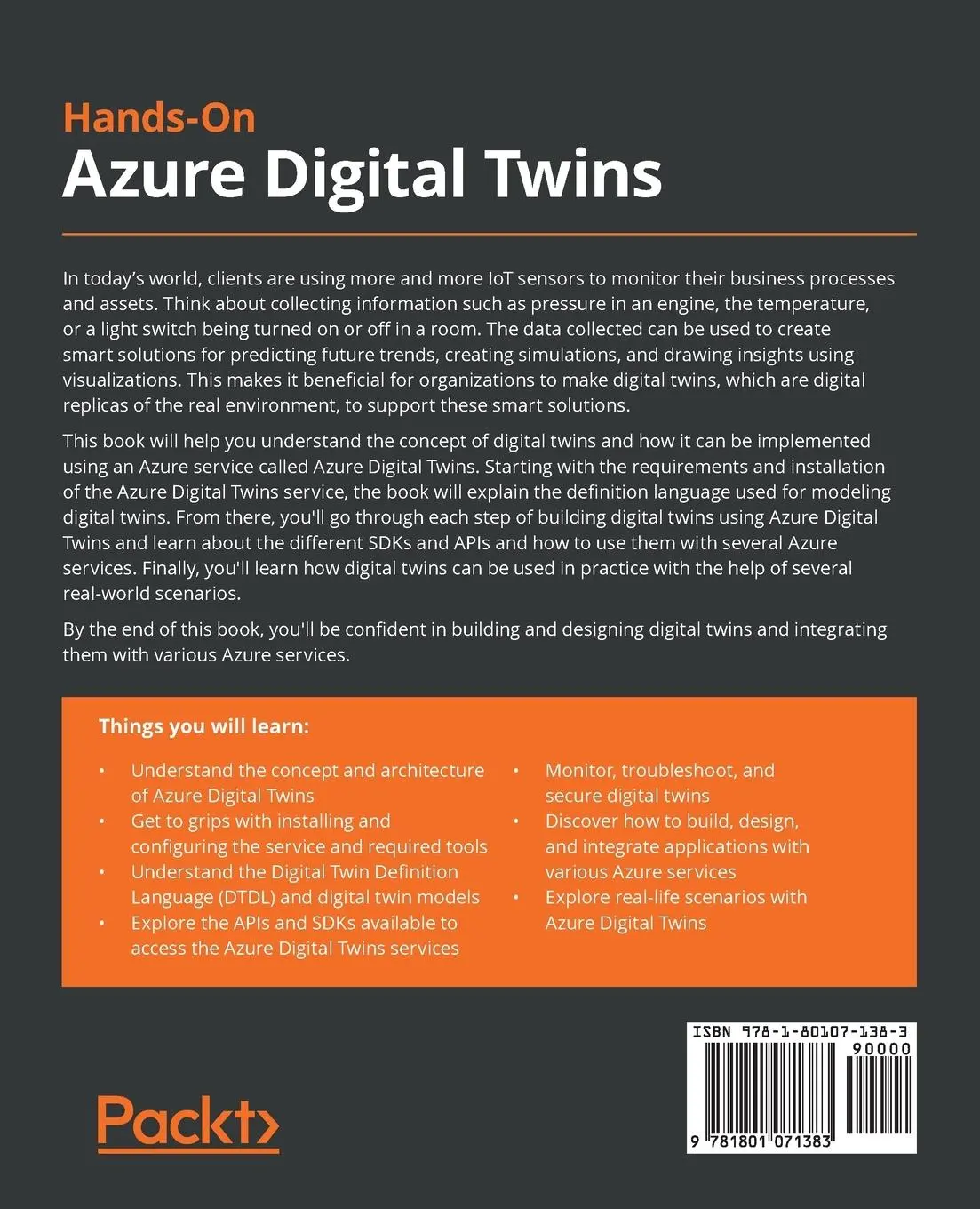 Rückseite: 9781801071383 | Hands-On Azure Digital Twins | Alexander Meijers | Taschenbuch | 2022