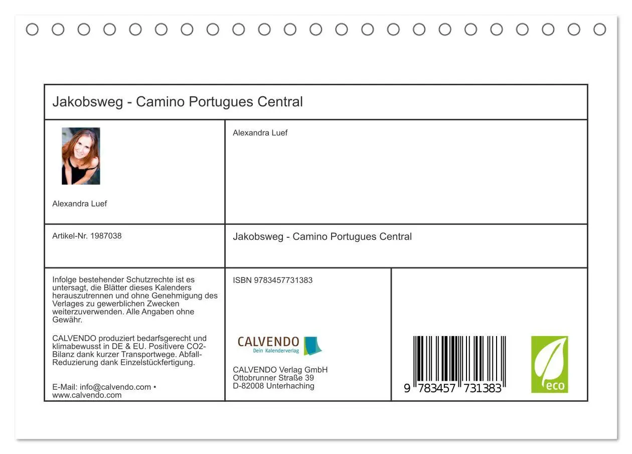 Bild: 9783457731383 | Jakobsweg - Camino Portugues Central (Tischkalender 2026 DIN A5...