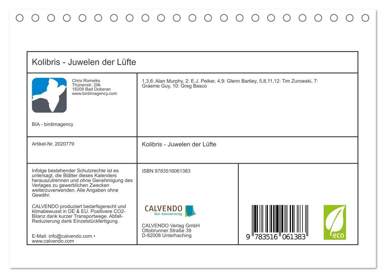 Bild: 9783516061383 | Kolibris - Juwelen der Lüfte (Tischkalender 2026 DIN A5 quer),...
