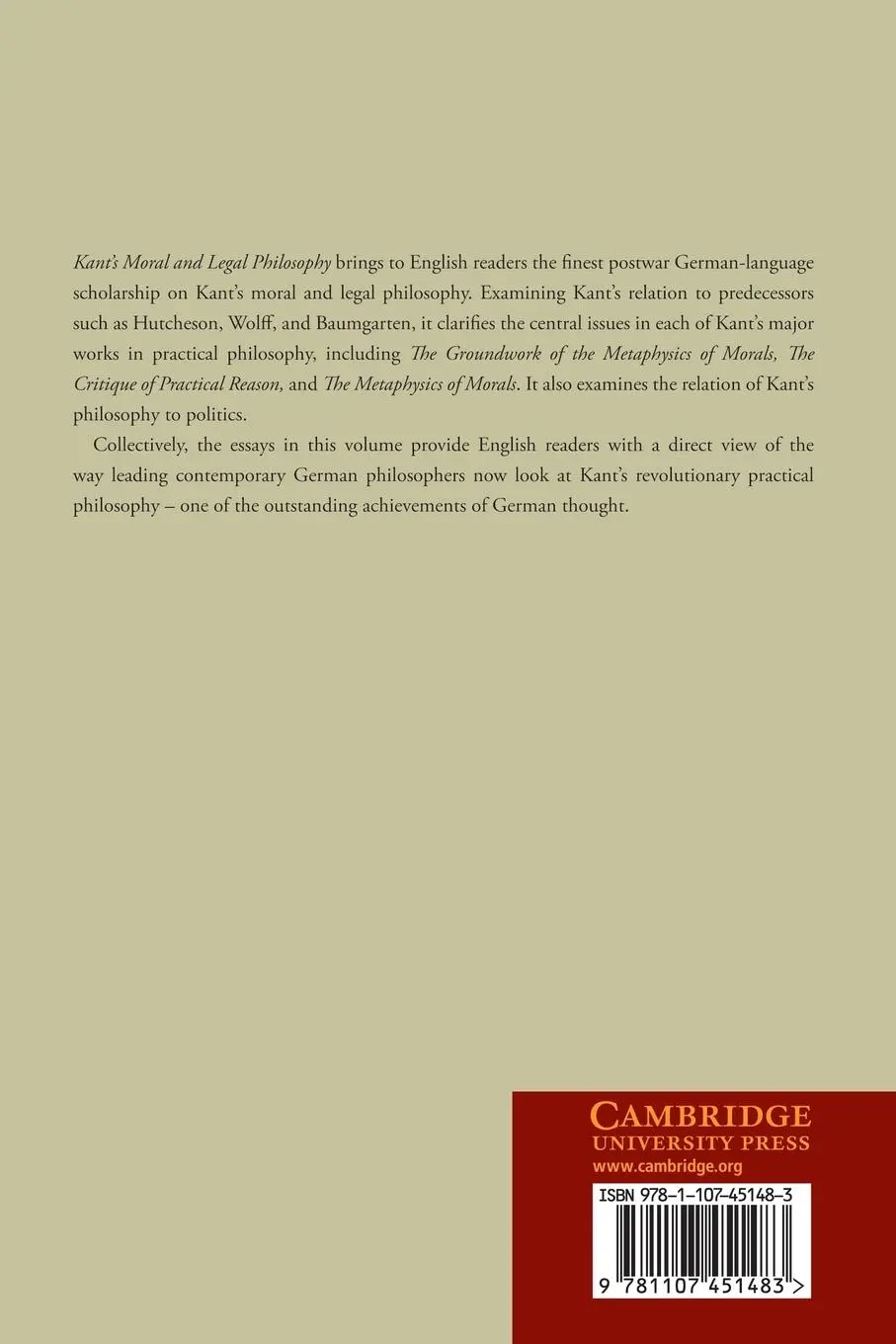 Rückseite: 9781107451483 | Kant's Moral and Legal Philosophy | Otfried Hoffe | Taschenbuch | 2014