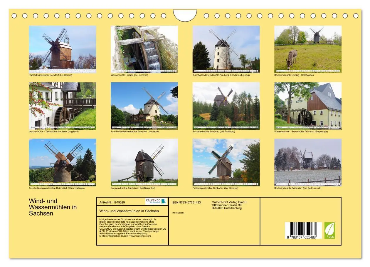 Bild: 9783457651483 | Wind- und Wassermühlen in Sachsen (Wandkalender 2026 DIN A4 quer),...