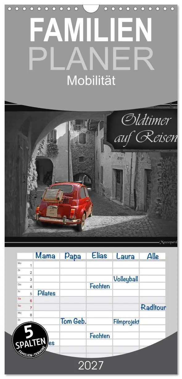 Cover: 9783594341483 | Familienplaner 2027 - Oldtimer auf Reisen mit 5 Spalten...