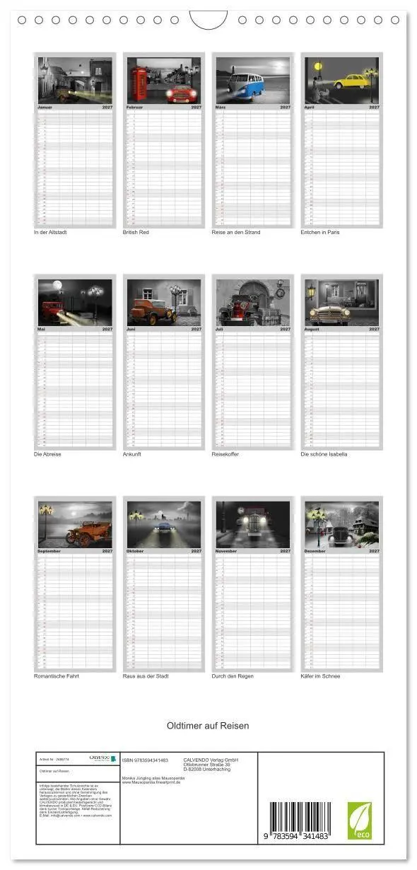 Bild: 9783594341483 | Familienplaner 2027 - Oldtimer auf Reisen mit 5 Spalten...