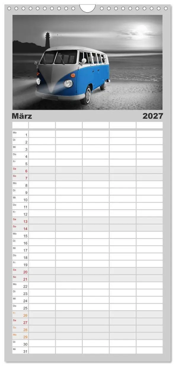 Bild: 9783594341483 | Familienplaner 2027 - Oldtimer auf Reisen mit 5 Spalten...