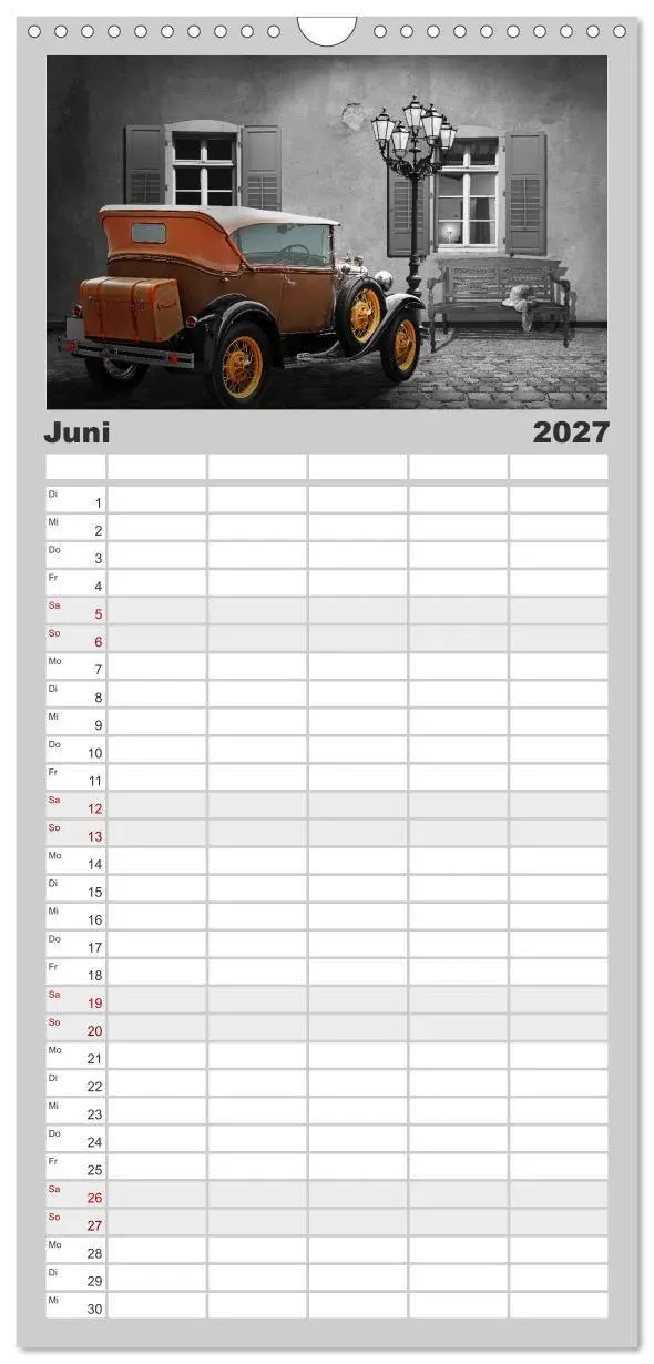 Bild: 9783594341483 | Familienplaner 2027 - Oldtimer auf Reisen mit 5 Spalten...