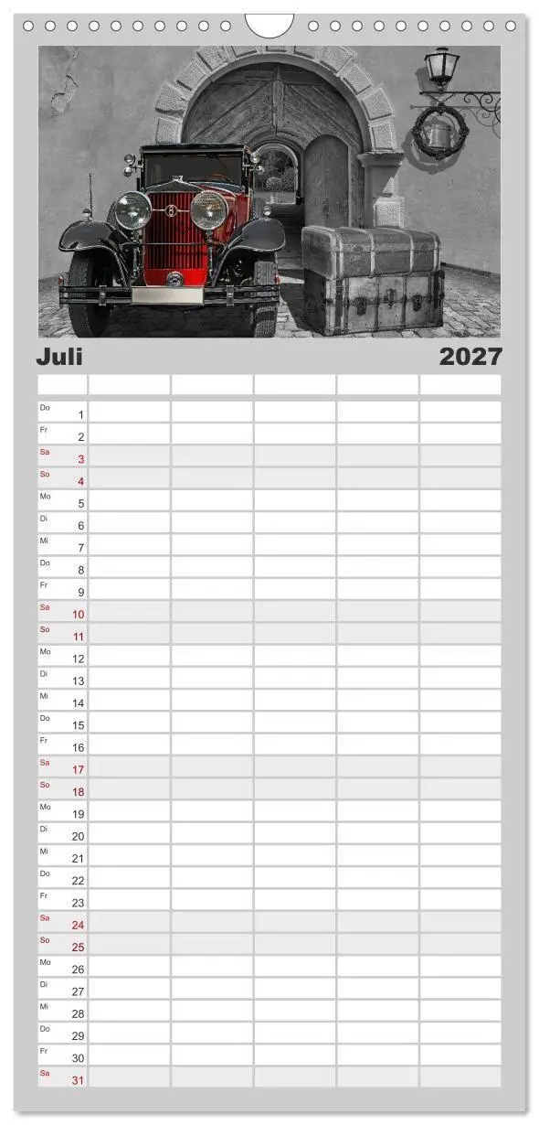 Bild: 9783594341483 | Familienplaner 2027 - Oldtimer auf Reisen mit 5 Spalten...