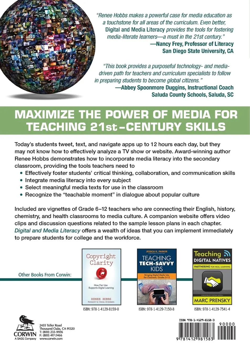 Rückseite: 9781412981583 | Digital and Media Literacy | Connecting Culture and Classroom | Hobbs