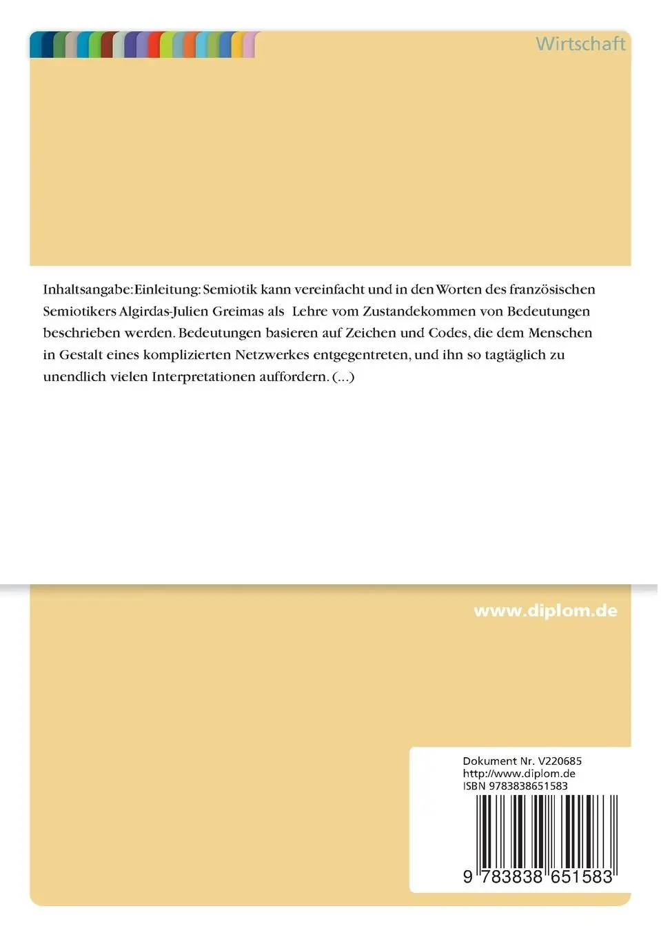 Rückseite: 9783838651583 | Semiotik und Werbung | Melanie Mitterbacher | Taschenbuch | 216 S.