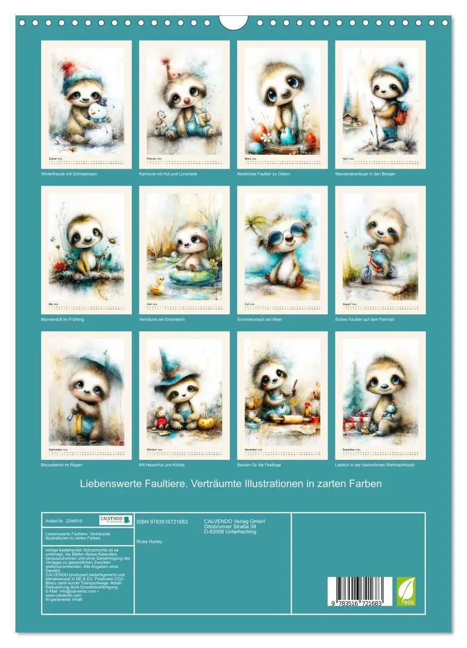 Bild: 9783516721683 | Liebenswerte Faultiere. Verträumte Illustrationen in zarten Farben...