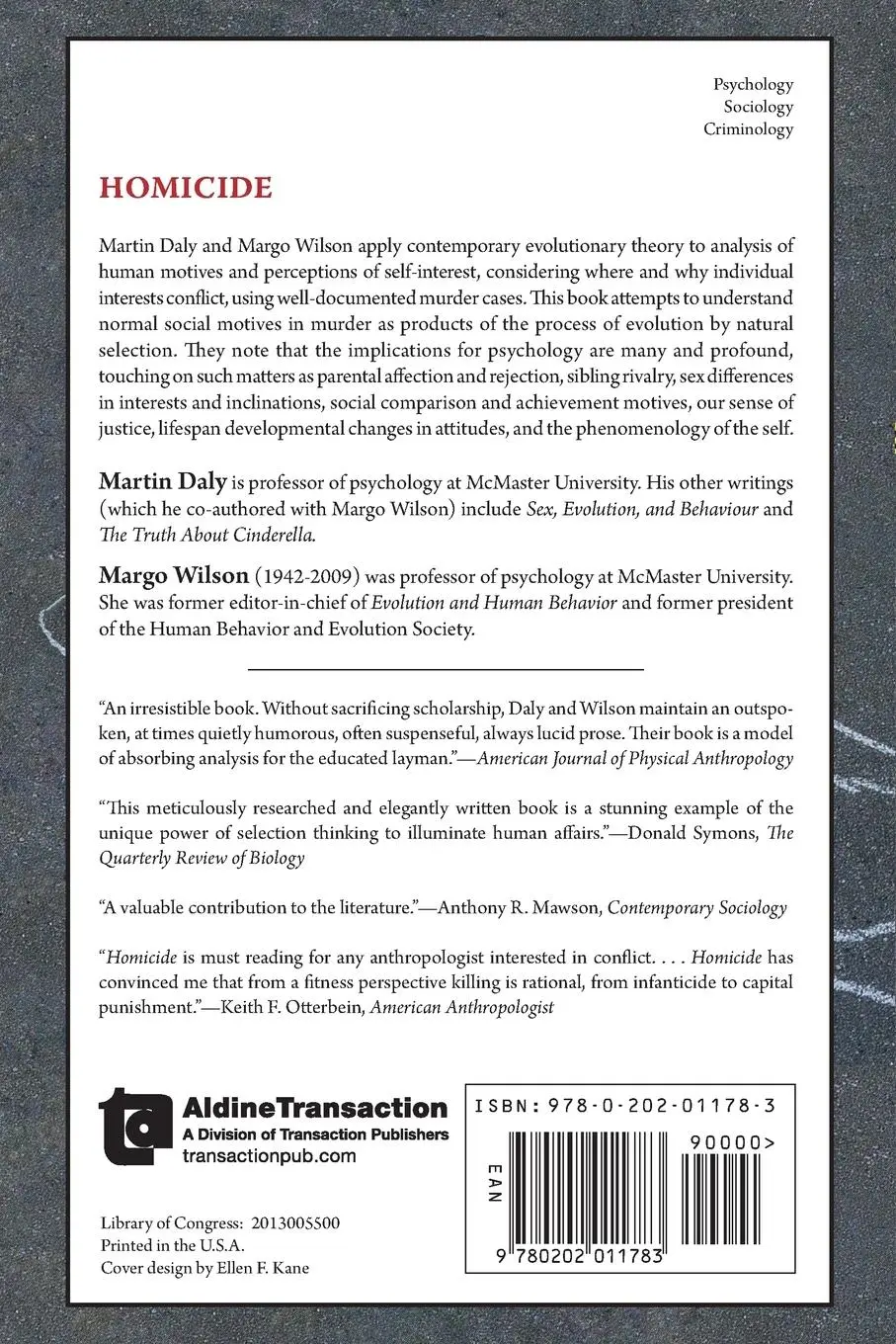 Rückseite: 9780202011783 | Homicide | Foundations of Human Behavior | Martin Daly (u. a.) | Buch