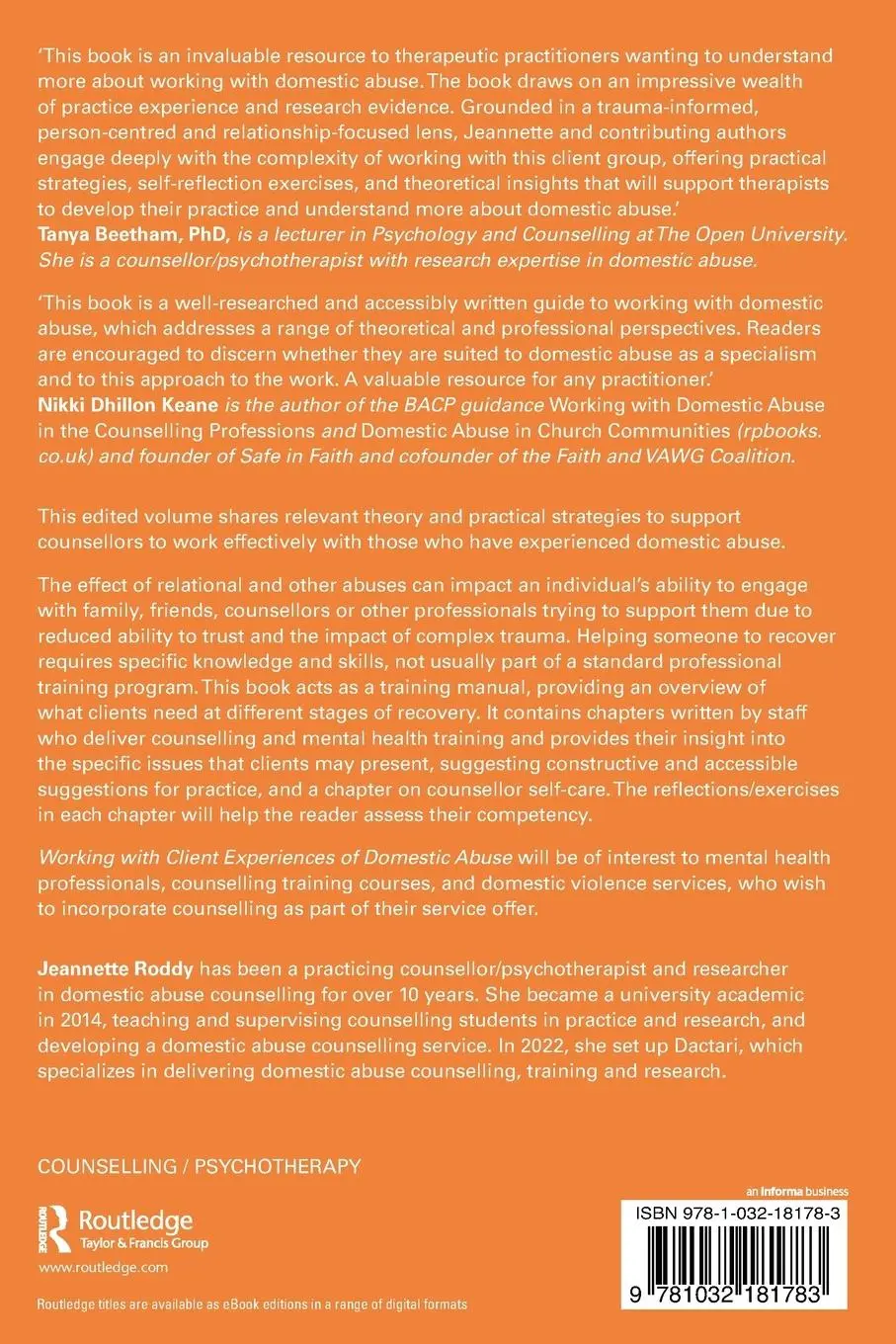 Rückseite: 9781032181783 | Working with Client Experiences of Domestic Abuse | Jeannette Roddy