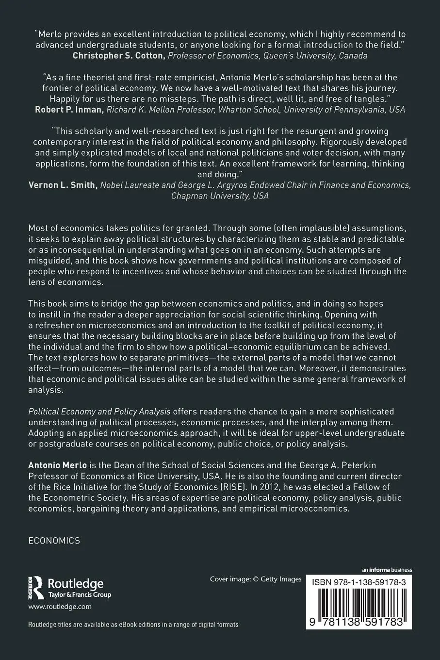 Rückseite: 9781138591783 | Political Economy and Policy Analysis | Antonio Merlo | Taschenbuch