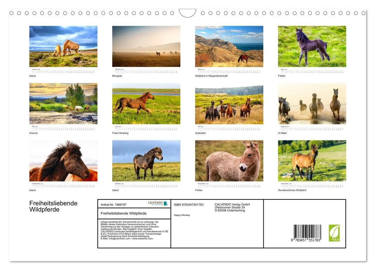Bild: 9783457551783 | Freiheitsliebende Wildpferde (Wandkalender 2026 DIN A3 quer),...