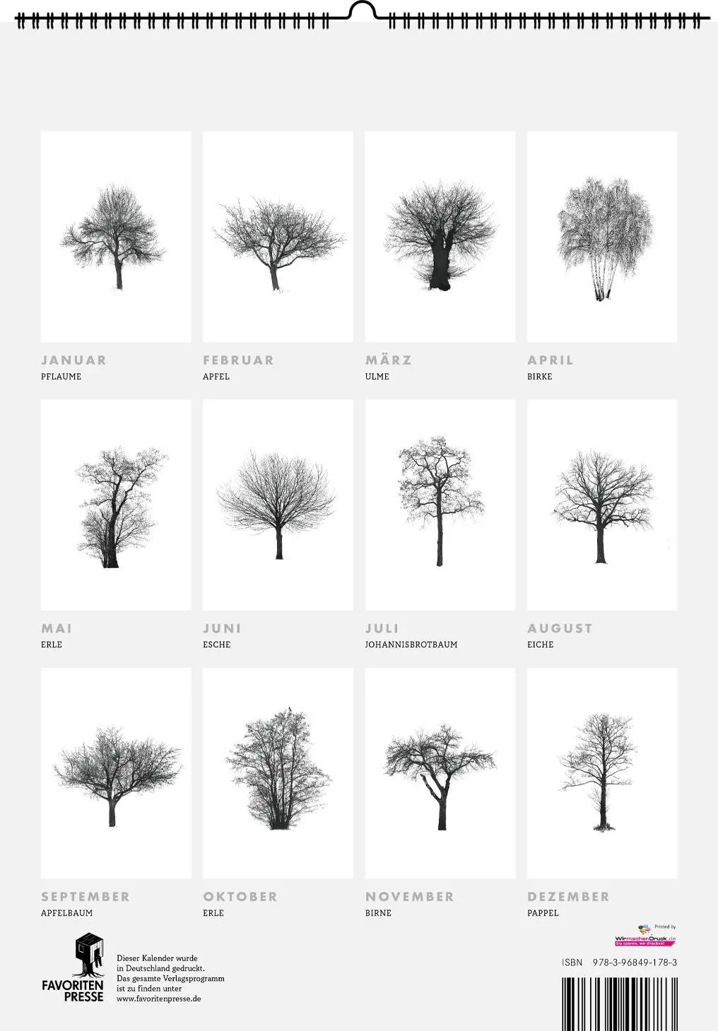 Rückseite: 9783968491783 | Five Leaves Left. Wandkalender 2026 | Bäume im Winter | Todd Schulz