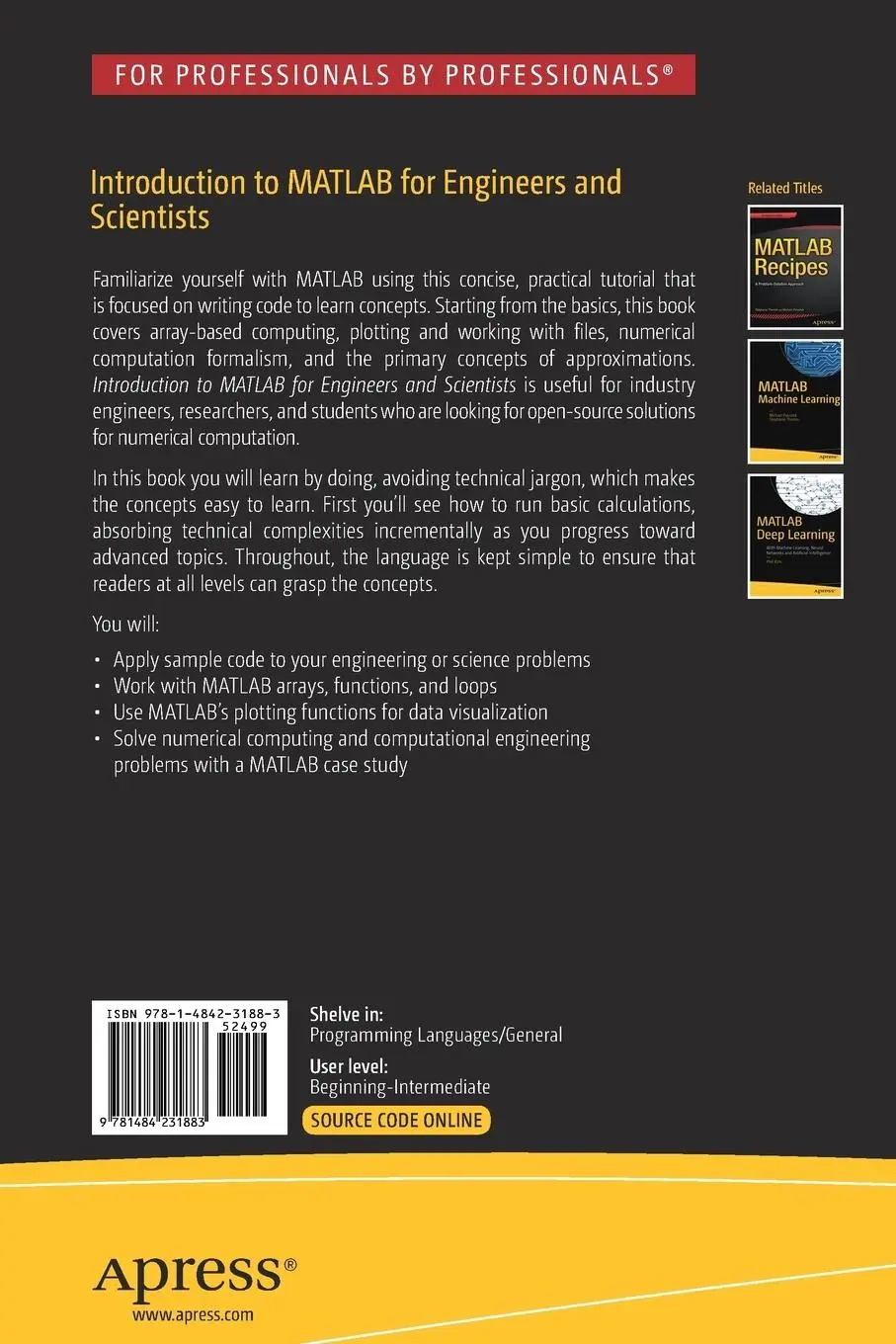 Rückseite: 9781484231883 | Introduction to MATLAB for Engineers and Scientists | Sandeep Nagar