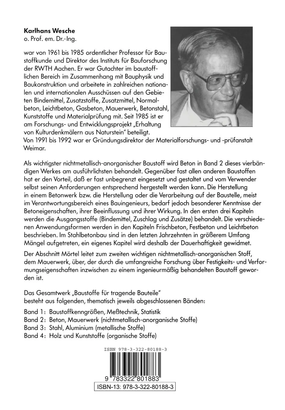 Rückseite: 9783322801883 | Baustoffe für tragende Bauteile | Karlhans Wesche | Taschenbuch | xxii