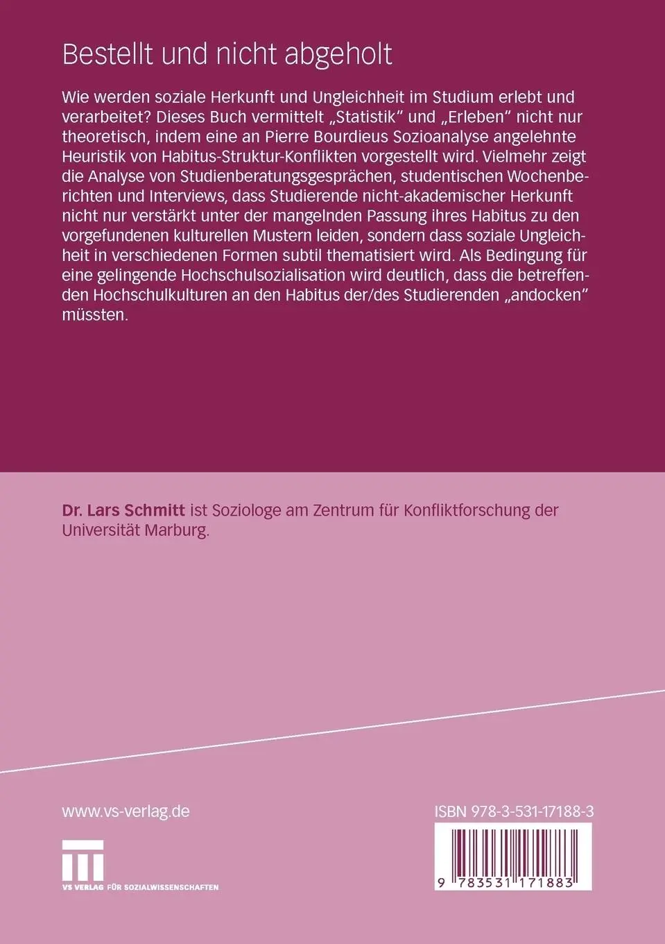 Rückseite: 9783531171883 | Bestellt und nicht abgeholt | Lars Schmitt | Taschenbuch | 289 S.